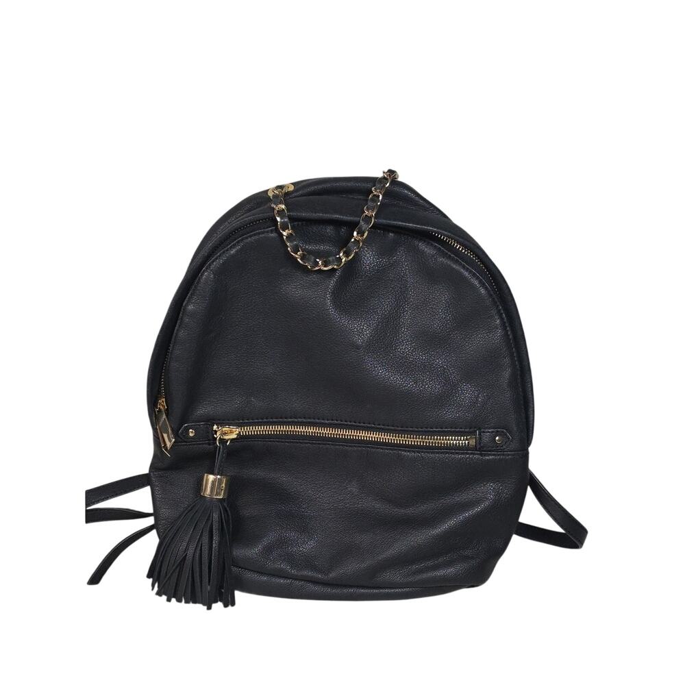 Margot Black leather Backpack Purse With Gold Chain Handle